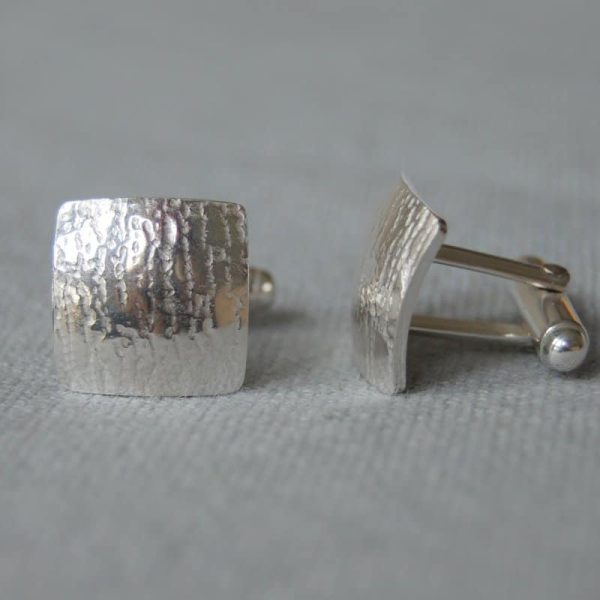 Bark Textured Silver Cufflinks