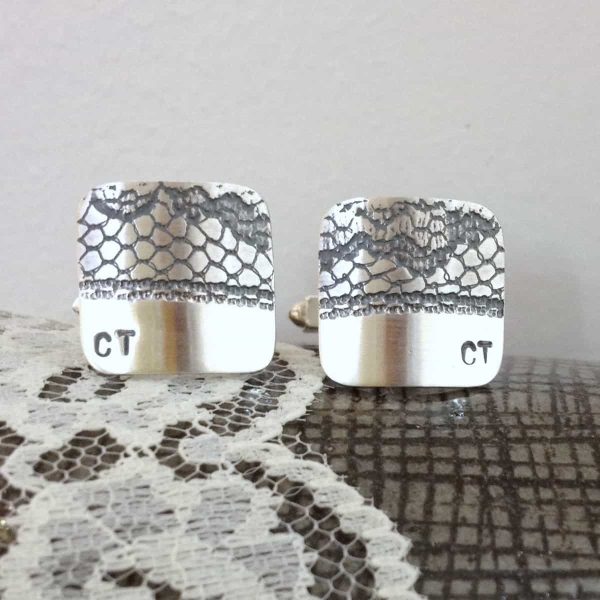 Black Lace Silver Initial Cufflinks