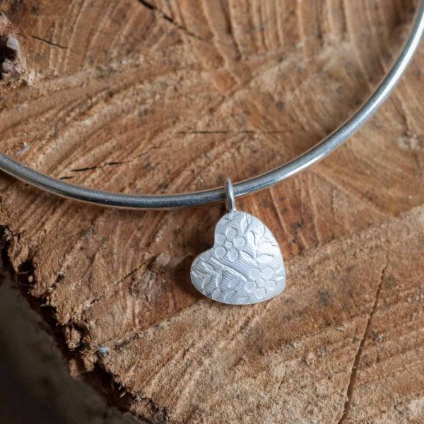 floral heart charm bangle